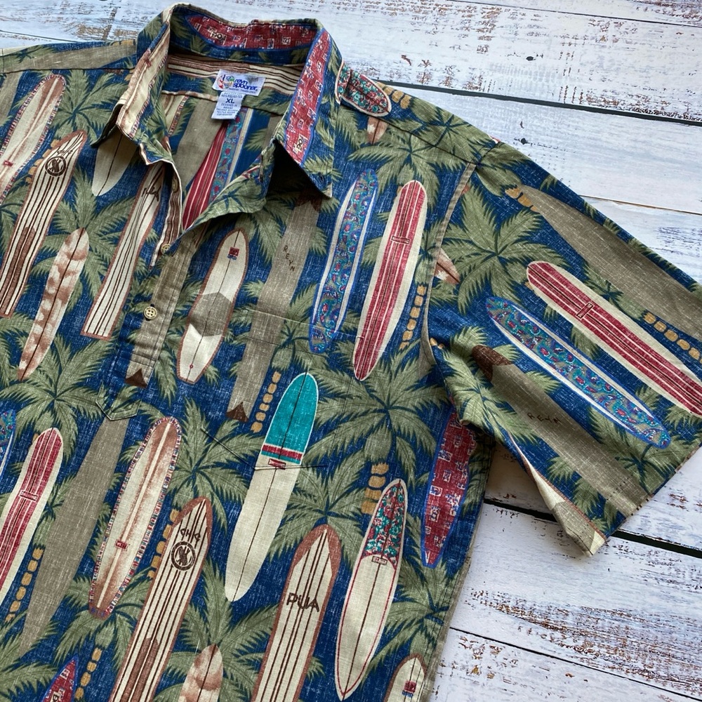 Vintage 90s Reyn Spooner Reverse Print Hawaiian Shirt Surfboard Aloha Mens XL